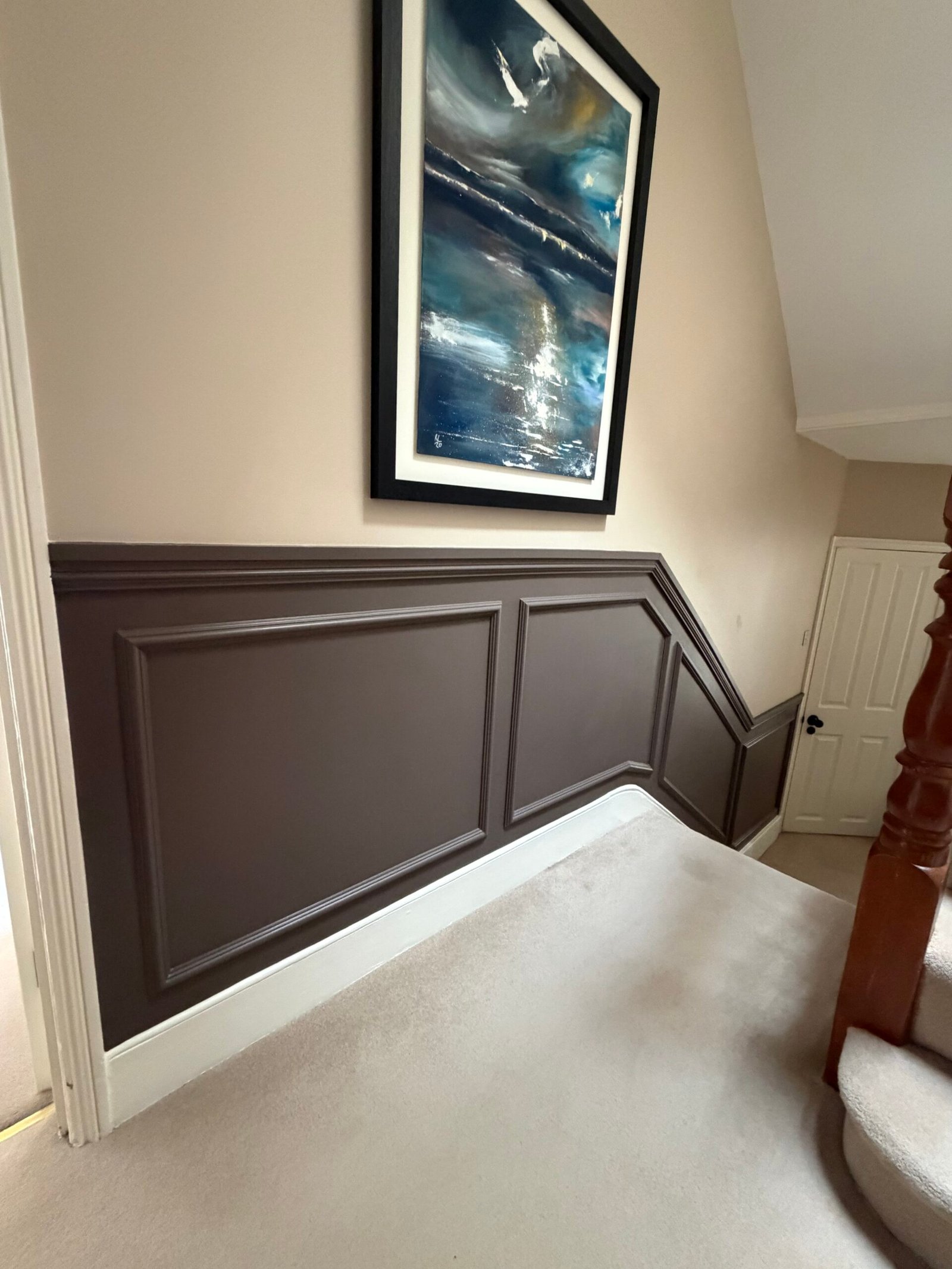 Wainscoting along a staircase wall| Julian Bespoke Interiors